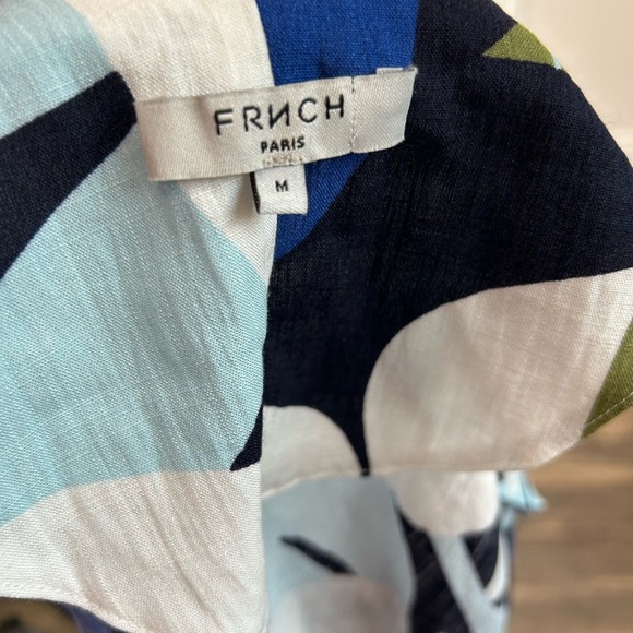 FRNCH Short Sleeve Linen Tropical Print with Tie sz M - Picture 4 of 5